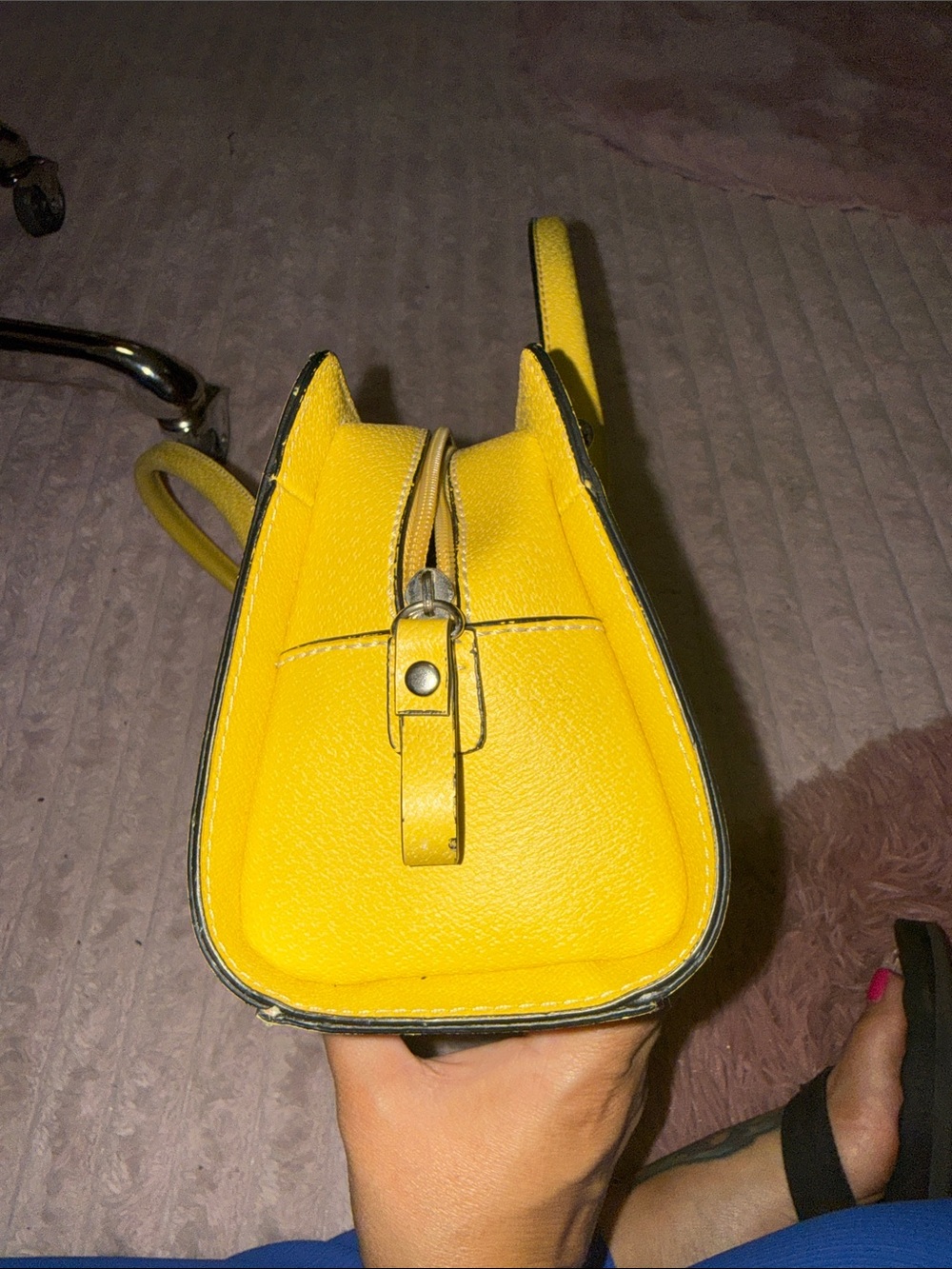 Bright Yellow Structured Shoulder Bag with Silver Accent - Picture 7 of 11